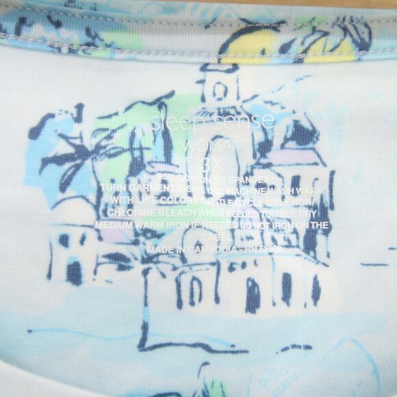 Sleep Sense Top Aqua Blue Pattern Scoop Neck Short Sleeve Pajamas NWT Size 3X - Picture 9 of 10